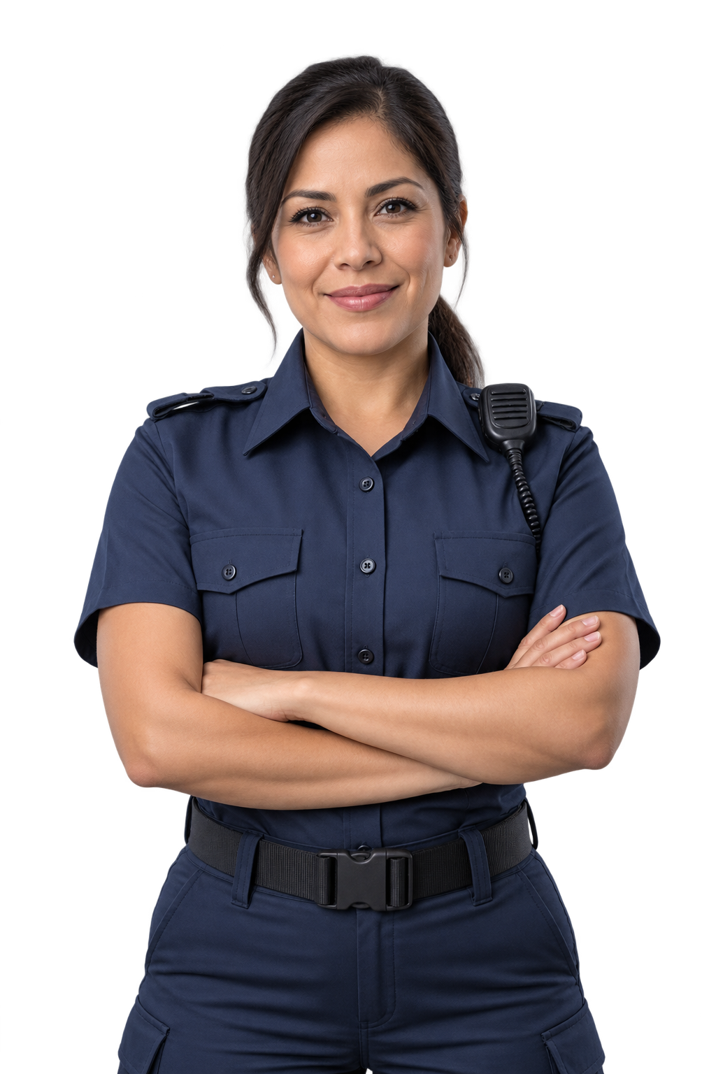 Profesional de seguridad privada con uniforme azul marino